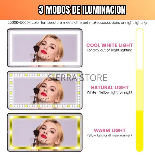 Espejo De Maquillaje Carro Tactil Led